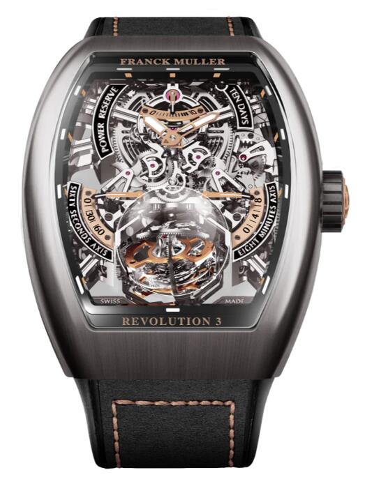 Review Franck Muller Vanguard Revolution 3 Skeleton Titanium - Rose Gold V50 REV 3 PR SQT BR (5N) Replica Watch - Click Image to Close